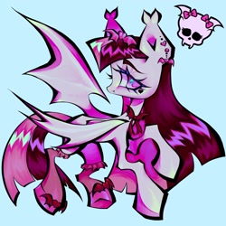 Size: 2048x2048 | Tagged: safe, artist:broniesforponies, derpibooru import, oc, oc only, bat pony, pony, bat pony oc, blue background, draculaura, female, mare, monster high, simple background, solo