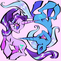 Size: 1440x1440 | Tagged: safe, artist:broniesforponies, derpibooru import, starlight glimmer, trixie, pony, unicorn, g4, duo, duo female, female, horn, lesbian, mare, shipping, startrix