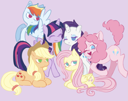 Size: 963x763 | Tagged: safe, artist:ngni562796, derpibooru import, applejack, fluttershy, pinkie pie, rainbow dash, rarity, twilight sparkle, twilight sparkle (alicorn), alicorn, g4, mane six, purple background, simple background