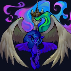 Size: 2048x2048 | Tagged: safe, artist:broniesforponies, derpibooru import, princess celestia, princess luna, alicorn, pony, g4, duo, duo female, female, front view, mare, painting, royal sisters, siblings, sisters, solo