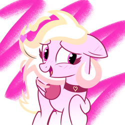 Size: 2160x2160 | Tagged: safe, artist:solarflare6041, derpibooru import, oc, oc:solar flare, pegasus, pony, abstract background, blushing, choker, gradient mane, pink eyes, smiling