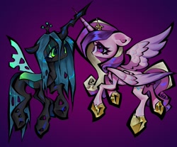 Size: 2048x1692 | Tagged: safe, artist:broniesforponies, derpibooru import, princess cadance, queen chrysalis, alicorn, changeling, changeling queen, pony, g4, duo, duo female, female, gradient background, infidelity, lesbian, mare, ship:cadalis, shipping