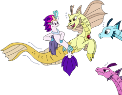 Size: 2846x2228 | Tagged: safe, artist:supahdonarudo, derpibooru import, adagio dazzle, aria blaze, queen novo, sonata dusk, seapony (g4), siren, g4, bubble, crown, dorsal fin, fin, fin wings, fins, fish tail, flowing mane, flowing tail, jewelry, looking at each other, looking at someone, ocean, rainbow rocks 10th anniversary, regalia, scales, simple background, swimming, tail, transparent background, underwater, water, wings