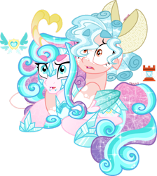 Size: 1280x1428 | Tagged: safe, artist:mrufka69, derpibooru import, cozy glow, princess flurry heart, alicorn, pegasus, pony, g4, alternate design, armor, beanbrows, bow, coat markings, curved horn, duo, duo female, ear piercing, earring, ears back, eyebrows, eyebrows visible through hair, fantasy class, female, folded wings, gradient horn, gradient mane, hair bow, hoof shoes, horn, jewelry, lesbian, lip piercing, lying down, mare, older, older cozy glow, older flurry heart, on side, piercing, princess shoes, redesign, shaped horn, ship:cozyheart, shipping, shrunken pupils, socks (coat marking), sparkly mane, sparkly tail, sparkly wings, tail, warrior, warrior flurry heart, wings