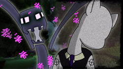 Size: 2880x1619 | Tagged: safe, artist:fulmonthe, derpibooru import, slendermane, pony, enderman, minecraft, rap battle