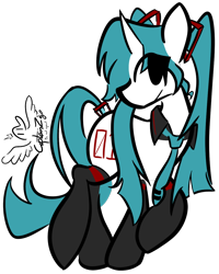 Size: 1018x1273 | Tagged: safe, alternate version, artist:captainzigo, derpibooru import, earth pony, pony, anime, clothes, cutie mark, female, hatsune miku, mare, necktie, ponified, simple background, socks, solo, species swap, transparent background, vocaloid