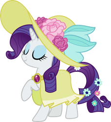 Size: 3000x3287 | Tagged: safe, artist:cloudy glow, derpibooru import, rarity, pony, unicorn, g4, clothes, eyes closed, female, hat, horn, mare, rarity being rarity, simple background, solo, transparent background, vector