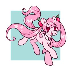 Size: 2048x2048 | Tagged: safe, alternate version, artist:kaylees-art, derpibooru import, earth pony, pony, anime, clothes, female, hatsune miku, headphones, headset, looking at you, mare, microphone, necktie, pigtails, ponified, sakura miku, simple background, solo, species swap, twintails, vocaloid, white background