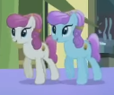 Size: 127x106 | Tagged: safe, derpibooru import, screencap, fleur de verre, sapphire joy, crystal pony, pony, g4, season 3, the crystal empire, cropped, duo, duo female, female, mare, picture for breezies, walking