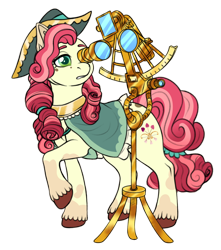 Size: 1600x1811 | Tagged: safe, artist:malinraf1615, derpibooru import, oc, oc only, oc:dauphine, earth pony, pony, astrolabe, brown hooves, cape, clothes, coat markings, collar, colored ears, colored hooves, colored pupils, cowboy hat, curly hair, curly mane, curly tail, ear fluff, ears, eyelashes, facial markings, female, female oc, gold jewelry, gradient eyes, green pupils, hat, hooves, leg markings, long mane, long tail, mare, mare oc, raffle prize, raised hoof, raised leg, red mane, red tail, simple background, socks (coat marking), solo, spots, standing, standing on three hooves, stetson, tail, tied mane, tied tail, transparent background, two toned mane, two toned tail, unshorn fetlocks, yellow coat