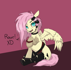 Size: 1664x1653 | Tagged: safe, artist:luxsimx, derpibooru import, fluttershy, pegasus, pony, coontails, emo, emoshy, fangs, punk, redraw, solo