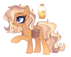 Size: 1920x1548 | Tagged: safe, artist:afterglory, derpibooru import, oc, oc only, earth pony, pony, g4, bag, blonde, blonde mane, blonde tail, blue eyes, blue pupils, brown coat, brown eyeshadow, colored eyebrows, colored pupils, crack ship offspring, eyelashes, eyeshadow, female, female oc, frown, leg markings, long mane, long tail, magical lesbian spawn, mare, mare oc, multicolored mane, multicolored tail, next generation, offspring, parent:applejack, parent:bumblesweet, profile, raised hoof, raised leg, saddle bag, solo, standing on three hooves, tail, thick eyelashes