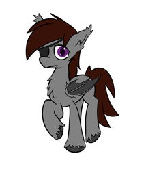 Size: 1174x1374 | Tagged: safe, artist:fruityhorssse, derpibooru import, oc, oc:burro, bat, bat pony, chest fluff, eyepatch, fluffy, solo