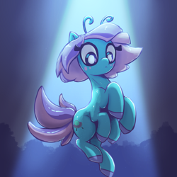 Size: 3000x3000 | Tagged: safe, artist:t72b, derpibooru import, oc, oc only, oc:reticula, alien, alien pony, pony, :<, antennae, beam, extra legs, floating, forest, levitation, light, looking down, magic, nature, night, six legs, six-legged pony, sky, solo, telekinesis, tree, ufo