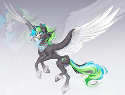 Size: 3399x2564 | Tagged: safe, artist:copshop, derpibooru import, oc, oc only, alicorn, pony, alicorn oc, concave belly, gradient background, horn, solo, thin, wings, zoom layer