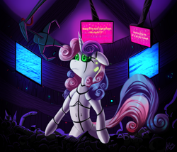 Size: 2499x2135 | Tagged: safe, artist:jphyperx, derpibooru import, sweetie belle, sweetie bot, pony, robot, unicorn, g4, android, code phantom (destabilize pt. 4a), destabilize, green eyes, horn, junk, solo, technology