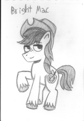 Size: 1192x1709 | Tagged: safe, artist:rosa ushiromiya, derpibooru import, bright mac, earth pony, pony, g4, applejack's hat, clothes, cowboy hat, hat, male, monochrome, raised hoof, raised leg, solo, stallion, traditional art