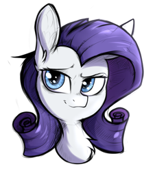 Size: 3800x4200 | Tagged: safe, artist:tatykin, derpibooru import, rarity, pony, unicorn, g4, absurd resolution, chest fluff, ear fluff, ears, female, horn, mare, missing horn, simple background, smiling, solo, white background