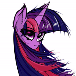 Size: 2480x2480 | Tagged: safe, artist:easy8, derpibooru import, twilight sparkle, twilight sparkle (alicorn), alicorn, pony, unicorn, g4, female, horn, mare, simple background, smiling, solo, white background