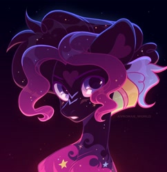 Size: 3000x3100 | Tagged: safe, artist:avroras_world, derpibooru import, oc, oc only, pony, bust, coat markings, ethereal body, ethereal mane, facial markings, gradient background, multicolored hair, solo, starry mane, thin