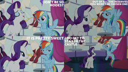 Size: 2000x1125 | Tagged: safe, derpibooru import, edit, edited screencap, editor:quoterific, screencap, rainbow dash, rarity, g4, rarity investigates, canterlot carousel, duo, duo female, female, mannequin