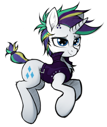 Size: 3200x3800 | Tagged: safe, artist:tatykin, derpibooru import, rarity, pony, unicorn, g4, alternate hairstyle, chest fluff, ear fluff, ears, female, high res, horn, mare, punk, raripunk, simple background, smiling, solo, white background