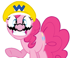 Size: 1193x906 | Tagged: safe, artist:umsx, derpibooru import, edit, edited screencap, screencap, pinkie pie, earth pony, pony, g4, background removed, not a vector, simple background, solo, super mario bros., transparent background, wario, wario's hat