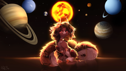 Size: 3840x2160 | Tagged: safe, artist:unt3n, derpibooru import, oc, oc only, earth pony, pony, belly, countershading, ear fluff, ears, planet, sketch, solar system, solo, space