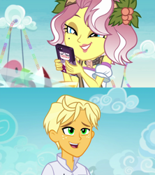 Size: 1920x2160 | Tagged: safe, derpibooru import, edit, edited screencap, screencap, vignette valencia, human, equestria girls, g4, rollercoaster of friendship, spring breakdown, cellphone, duo, duo male and female, equestria girls specials, female, male, phone, ragamuffin (g4), raganette, ship:raganette, shipping, smiling, straight