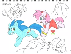 Size: 1990x1523 | Tagged: safe, artist:cmara, derpibooru import, pony, g4, amy rose, female, male, ponified, rule 85, sonic the hedgehog, sonic the hedgehog (series), species swap