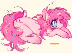 Size: 2048x1516 | Tagged: safe, artist:lexette7, derpibooru import, pinkie pie, earth pony, pony, g4, cute, diapinkes, lying down, prone, solo