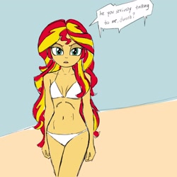 Size: 2048x2048 | Tagged: safe, artist:stammis, derpibooru import, sunset shimmer, human, equestria girls, g4, bikini, clothes, solo, swimsuit, white bikini