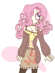 Size: 810x1080 | Tagged: safe, artist:stewiebrian, derpibooru import, fluttershy, human, g4, alternate hairstyle, breasts, clothes, coat, cute, female, hair over one eye, humanized, leggings, shyabetes, simple background, skirt, solo, tanktop, transparent background