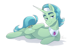 Size: 2755x1770 | Tagged: safe, artist:thewandie, derpibooru import, birch bucket, pony, unicorn, horn, lying down, male, seductive look, seductive pose, simple background, solo, stallion, story included, stupid sexy birch bucket, transparent background