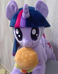 Size: 933x1199 | Tagged: safe, artist:mdcraft10, derpibooru import, twilight sparkle, twilight sparkle (alicorn), alicorn, pony, burger, food, irl, photo, plushie, solo, twilight burgkle