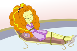 Size: 3000x2000 | Tagged: safe, artist:nie-martw-sie-o-mnie, derpibooru import, part of a set, adagio dazzle, human, equestria girls, g4, bathrobe, bondage, clothes, eyes closed, feather, feet, female, foot tickling, robe, rope, rope bondage, solo, spa, tickling, tied down