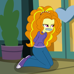 Size: 2000x2000 | Tagged: safe, artist:nie-martw-sie-o-mnie, derpibooru import, part of a set, adagio dazzle, human, equestria girls, g4, clothes, denim, gag, hands behind back, hoodie, jeans, kneeling, narrowed eyes, pants, solo, tape, tape gag