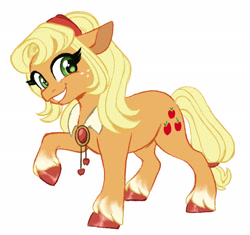 Size: 1911x1794 | Tagged: safe, artist:carouselunique, derpibooru import, applejack, earth pony, pony, alternate design, female, hairband, jewelry, mare, necklace, side stars au, simple background, solo