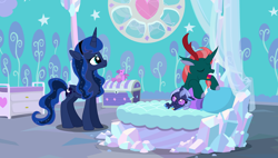 Size: 4736x2696 | Tagged: safe, derpibooru import, pharynx, princess luna, oc, alicorn, changedling, changeling, changepony, hybrid, pony, g4, base used, changeling oc, female, interspecies offspring, lunarynx, male, mare, next generation, offspring, parent:pharynx, parent:princess luna, parents:lunarynx, ponysona, prince pharynx, shipping, straight