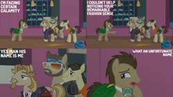 Size: 2000x1125 | Tagged: safe, derpibooru import, edit, edited screencap, editor:quoterific, screencap, colter sobchak, doctor whooves, jeff letrotski, earth pony, pony, g4, season 5, slice of life (episode), bowling alley, bowling ball, male, stallion, the big lebowski, theodore donald "donny" kerabatsos