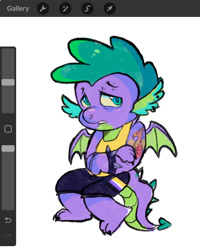 Size: 1042x1300 | Tagged: safe, artist:kreeeeeez, derpibooru import, peewee, spike, dragon, g4, art program in frame, nonbinary spike, older, older spike, procreate app, solo, spiked wristband, tattoo, teenage spike, teenaged dragon, teenager, winged spike, wings, wristband