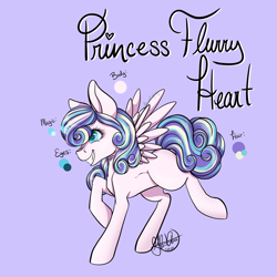 Size: 4096x4096 | Tagged: safe, artist:g-jnotes, derpibooru import, princess flurry heart, alicorn, pony, g4, absurd resolution, alternate design, bipedal, female, filly, filly flurry heart, foal, grin, name, older, older flurry heart, purple background, reference sheet, simple background, smiling, solo