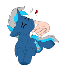 Size: 2794x3400 | Tagged: safe, artist:decemberbreeze, derpibooru import, oc, oc only, oc:silver comet, pony, unicorn, behaving like a cat, hand, horn, purring, simple background, transparent background, unicorn oc