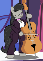 Size: 1200x1700 | Tagged: safe, artist:flash equestria photography, derpibooru import, octavia melody, semi-anthro, arm hooves, breasts, cello, chestbreasts, musical instrument, one eye closed, orbtavia, semi-quad, solo