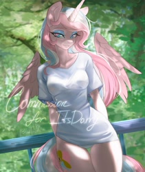 Size: 1594x1890 | Tagged: safe, artist:bluenyx, derpibooru import, oc, oc only, oc:pupcake, alicorn, anthro, female, looking at you, smiling, solo, sunlight