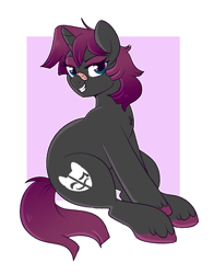 Size: 758x968 | Tagged: safe, artist:lulubell, derpibooru import, oc, oc only, unicorn, bandaid, bandaid on nose, female, horn, looking at you, mare, passepartout, sitting, smiling, solo, unnamed oc