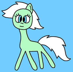 Size: 896x894 | Tagged: safe, artist:the-rainbow-nigga420, derpibooru import, minty (g1), earth pony, pony, g1, g4, 1000 hours in ms paint, blue background, closed mouth, cute, female, g1 mintabetes, g1 to g4, generation leap, mare, ms paint, simple background, smiling, solo