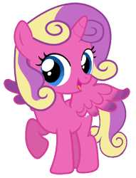 Size: 724x948 | Tagged: safe, artist:wesleyabram, derpibooru import, princess skyla, alicorn, pony, g4, cute, female, filly, foal, open mouth, open smile, princess, smiling, solo, spread wings, vector, wings