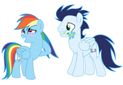 Size: 750x521 | Tagged: safe, artist:soarindasher10, rainbow dash, soarin', pegasus, pony, female, male, mare, shipping, simple background, soarindash, stallion, straight, transparent background