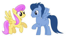 Size: 2885x1689 | Tagged: safe, derpibooru import, edit, sunny rays, wave chill, pegasus, pony, g4, blue eyes, blue mane, blue pony, blue tail, cute, duo, female, male, mare, pink eyes, pink mane, pink tail, raised hoof, raised leg, ship:waverays, shipping, simple background, spread wings, stallion, straight, tail, transparent background, vector, vector edit, wings, yellow pony